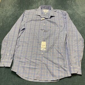 Collection By Michael Strahan Dress Shirt Mens 16.5 36/37 Burgundy Blue Plaid
